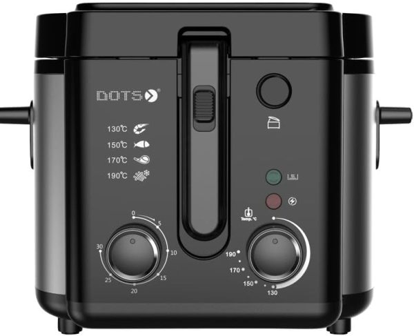 DOTS Deep Fryer with 30 Minute Timer, 1600W 2.5L Deep Fryer with Basket for Home Use, with Display Window, Built-in Frying Basket and Handle