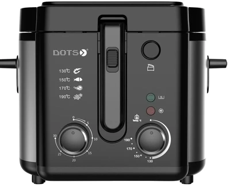 DOTS Deep Fryer with 30 Minute Timer, 1600W 2.5L Deep Fryer with Basket for Home Use, with Display Window, Built-in Frying Basket and Handle