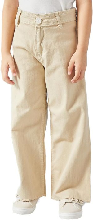 REDTAG Girls Beige Solid Wide Leg Jeans