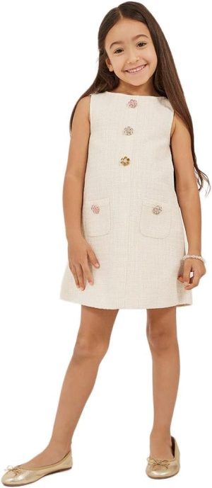 Styli Girls Tweed Sleeveless Dress With Button Detail