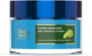 Blue Nectar Plant Based Vitamin C Face Moisturizer for Oily & Acne Prone Skin with Grapeseed | Oil-Free | Lightweight Cream for Women (11 herbs, 50g)