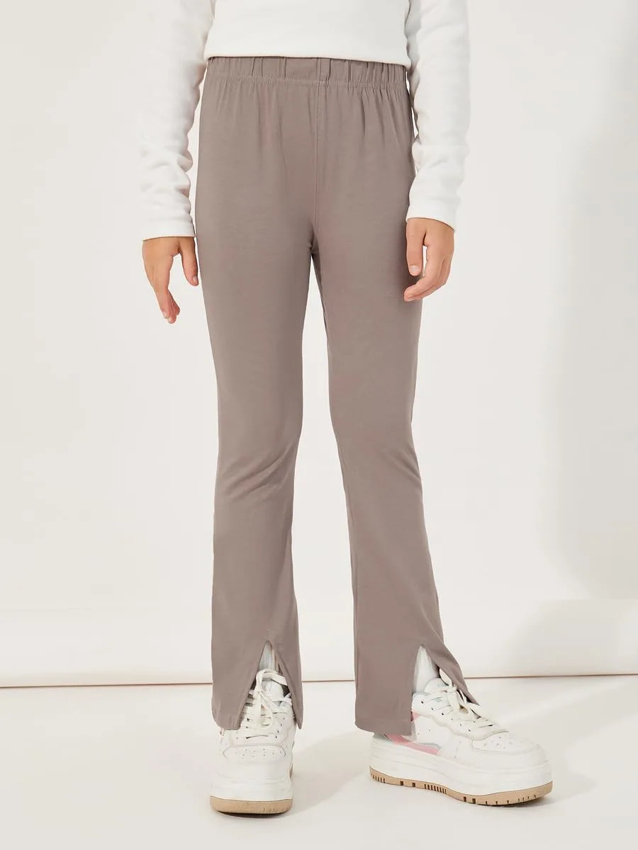 Styli Girls Solid Flared Leggings with Split Hem