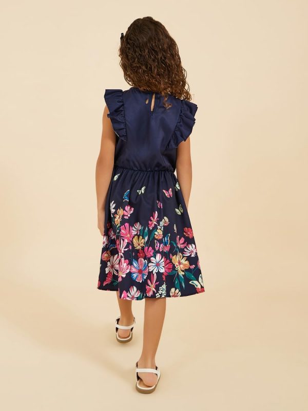 ⁦Styli Girls Placement Print Ruffled Sleeve Dress⁩ - الصورة ⁦5⁩