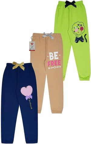 KYDA KIDS® 100% Girls Cotton Printed Track Pants (Pack of 3)