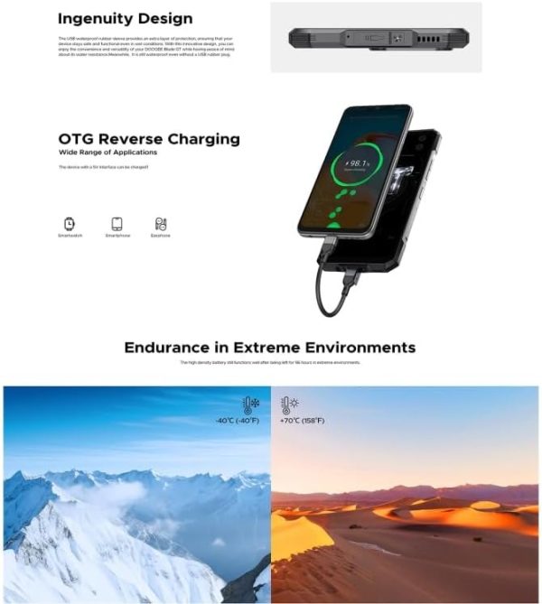 ⁦Doo.goo Blade GT 5G Rugged Phone - 12GB RAM + 256GB Storage, Android 14, Dimensity 7050 Octa-Core Processor, IP68/IP69K Dustproof, Shockproof, Waterproof (Black)⁩ - الصورة ⁦6⁩