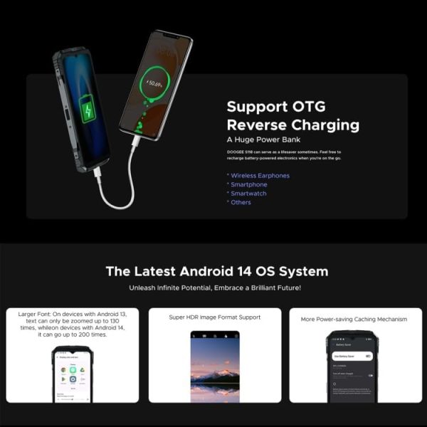 ⁦DOO.GEE S118 Rugged Smartphone 20GB(8GB+12GB Extended) 512GB 6.58" FHD+ Screen 50MP Camera Android 14 Cellphone⁩ - الصورة ⁦6⁩