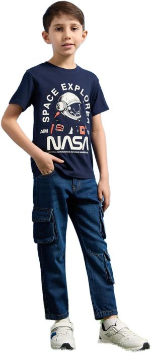 REDTAG Boys Navy Nasa Graphic T-Shirt