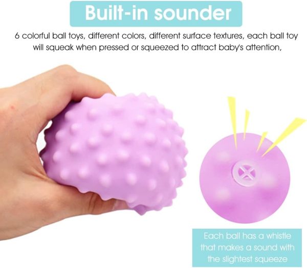 ⁦PATPAT® Squeeze Balls for Kids, 6 Pack, Ages 3-12 Months, Textured, Squeak, Bath & Play, Vinyl, Baby Toy⁩ - الصورة ⁦3⁩