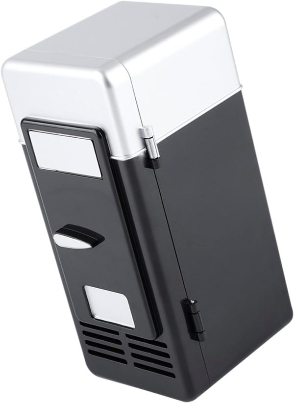 ⁦BROLEO Mini Fridge, Beverage Fridge, 7.64 X 3.54 X 3.54 Inch USB Interface LED Mini USB Refrigerator Cool Quickly Cooler & Warmer for Cola (Black)⁩ - الصورة ⁦4⁩