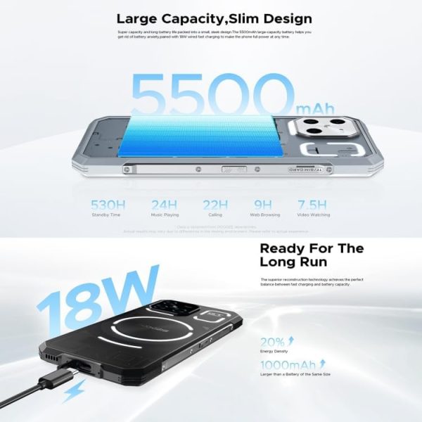 ⁦Doo.goo Blade GT 5G Rugged Phone - 12GB RAM + 256GB Storage, Android 14, Dimensity 7050 Octa-Core Processor, IP68/IP69K Dustproof, Shockproof, Waterproof (Black)⁩ - الصورة ⁦5⁩