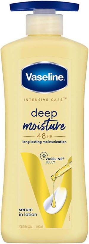 Vaseline Intensive Care Deep Moisture Nourishing Body Lotion 400 ml, Daily Moisturizer for Dry Skin, Gives Non-Greasy, Glowing Skin - For Men & Women