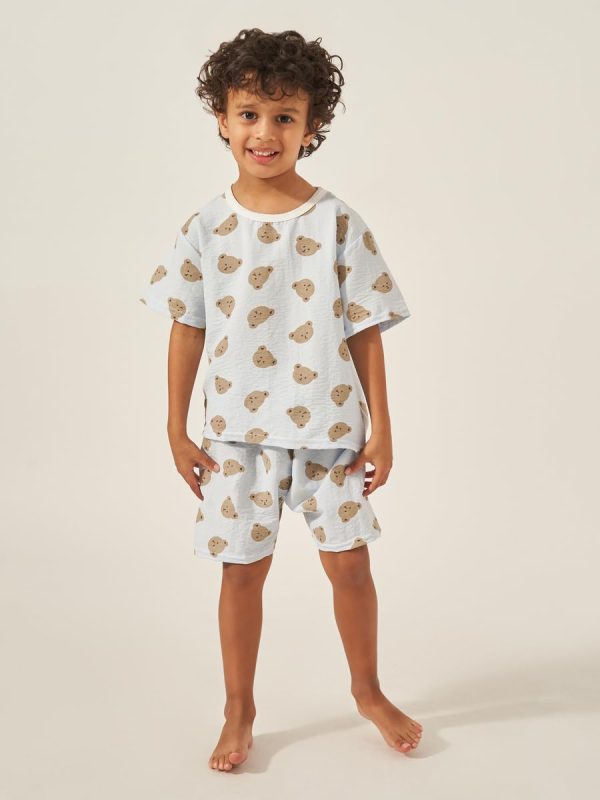 ⁦Styli Boys Teddy Print Cotton T-Shirt And Shorts Set⁩ - الصورة ⁦2⁩