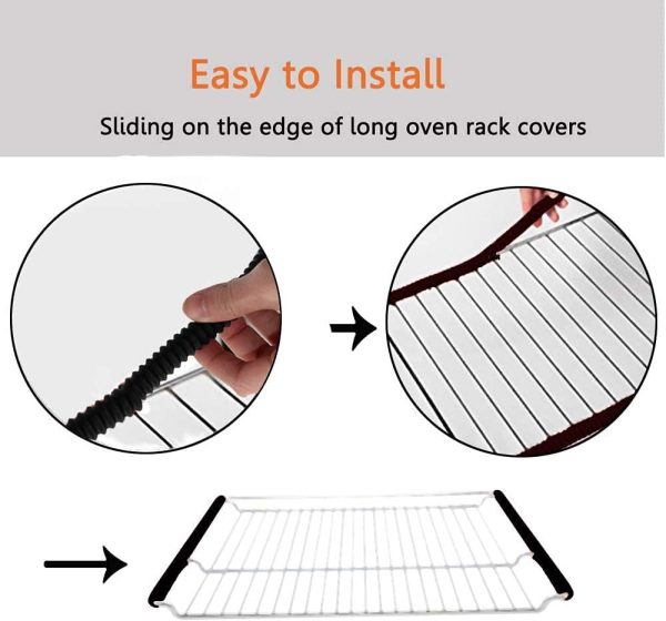 ⁦ELECDON Oven Rack Shields, 4 Pack Heat Resistant Silicone Oven Rack Cover 14 Inches Long Oven Rack Edge Protector, Protect Against Burns and Scars Protector Hot Strip (Black)⁩ - الصورة ⁦4⁩