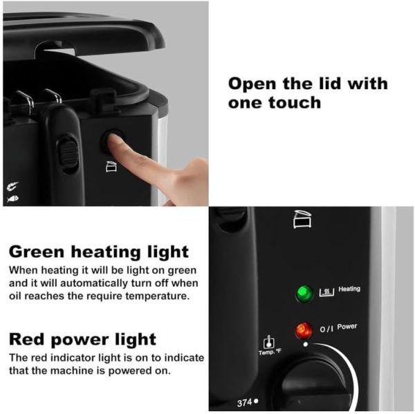 ⁦DOTS Deep Fryer with 30 Minute Timer, 1600W 2.5L Deep Fryer with Basket for Home Use, with Display Window, Built-in Frying Basket and Handle⁩ - الصورة ⁦5⁩