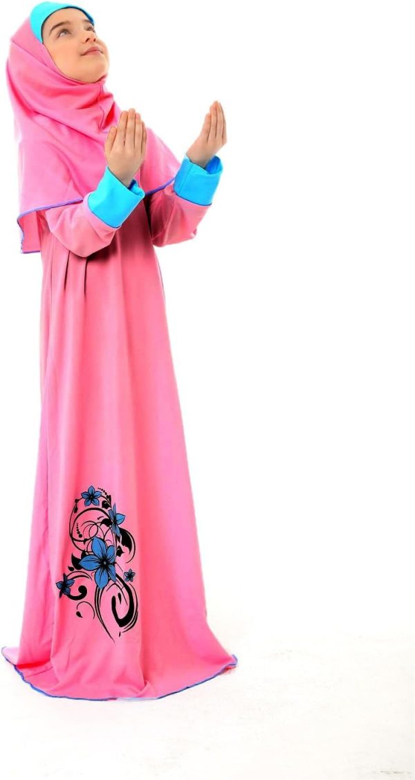 ⁦Girl's Prayer Dress with Flower Print and Cuffs⁩ - الصورة ⁦2⁩