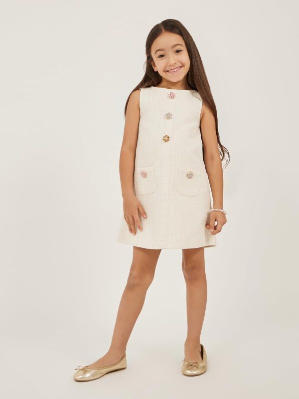 ⁦Styli Girls Tweed Sleeveless Dress With Button Detail⁩ - الصورة ⁦2⁩