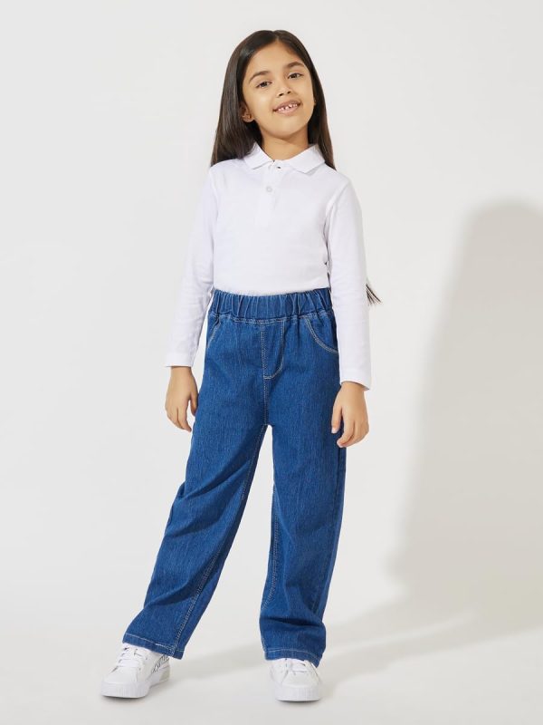 ⁦Styli Girls Solid Polo T-Shirt With Full Sleeves⁩ - الصورة ⁦3⁩