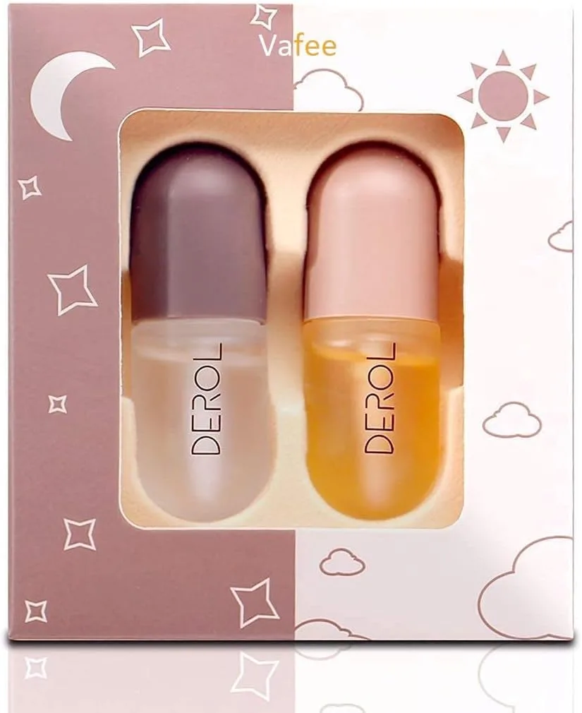 Vafee DEROL Lip Plumper , Natural Lip Plumper and Lip Care Serum, Lip Enhancer for Fuller, Lip Mask, Beautiful Fuller, Hydrating & Reduce Fine Lines 5.5ML (Day& Night)