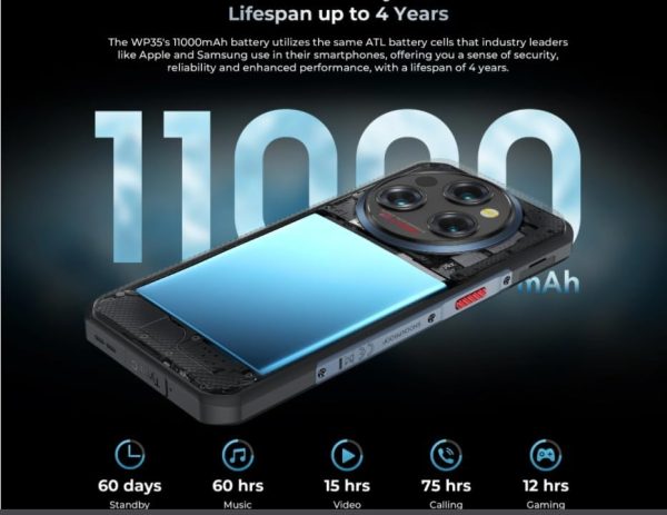 ⁦Global Version Oukite WP35 5G Rugged Smartphone 6.6" 2.4K 11000 mAh 24GB+256GB Mobile Phone Android 14 64 MP NFC Cell Phone⁩ - الصورة ⁦4⁩
