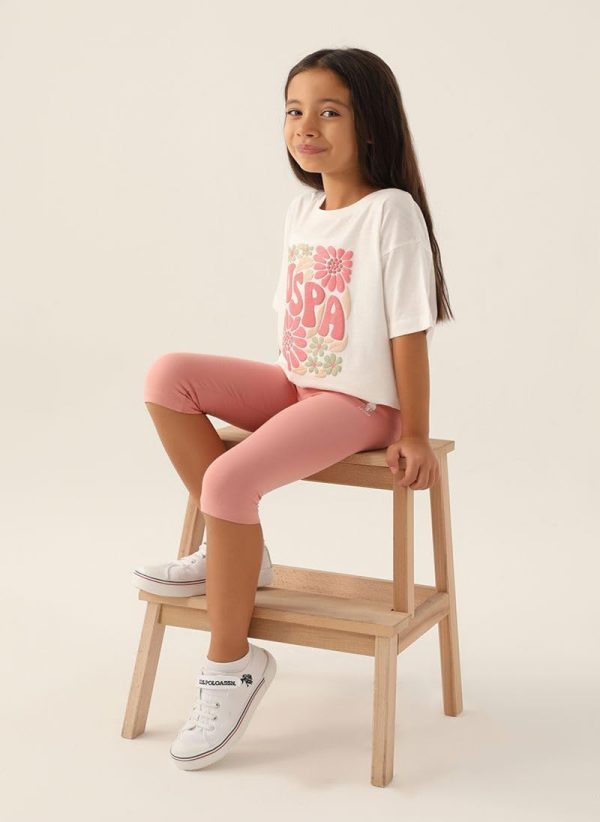 ⁦U.S. POLO ASSN. Girls Cream Capri Set⁩ - الصورة ⁦3⁩