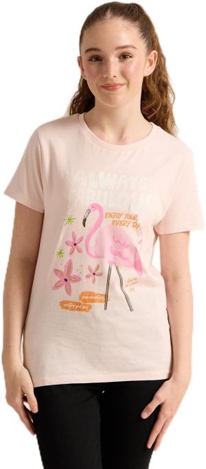 REDTAG Senior Girls Pink Printed T-Shirt