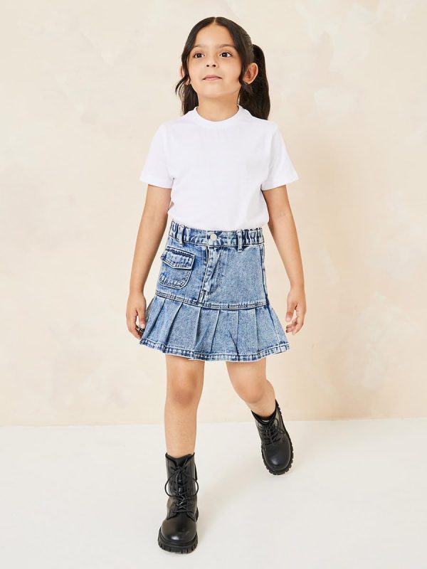⁦Styli Girls Solid Cotton Round Neck T-Shirt⁩ - الصورة ⁦3⁩