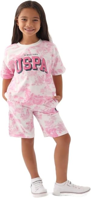 U.S. POLO ASSN. Girls Beige-Orchid Bermuda Set
