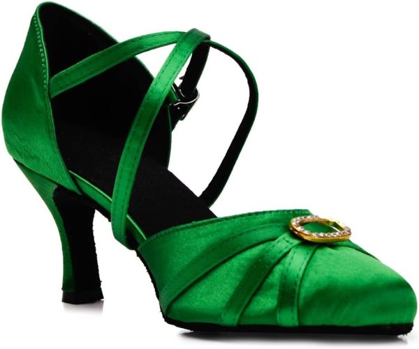 ⁦Minishion Women's Closed Toe Dance Heels Satin Latin Ballroom Dance Shoes L117⁩ - الصورة ⁦4⁩