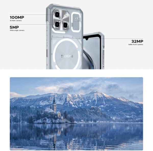⁦Doo.gee Smartphone - Powerful 5G Rugged Device with 100MP Camera, Dimensity 7300 CPU, 16GB RAM + 512GB Storage, IP68/IP69K Rated, and Android 14 LED Light Effect (Moon Shadow Black) (Silver)⁩ - الصورة ⁦3⁩