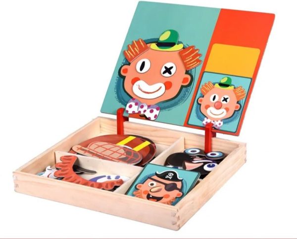 ⁦GOISHTRIE Facial Features Puzzle Magnetic Double Sided Clown Face Assembly and Drawing Board Game Puzzle Pieces for Kids Children Learning Toy⁩ - الصورة ⁦3⁩