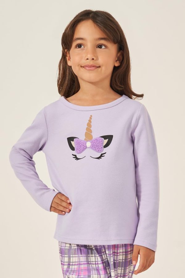⁦Styli Girls Butterfly Print T-Shirt And Checked Pyjama Set⁩ - الصورة ⁦3⁩