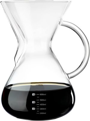 Arabest Pour Over Coffee Maker, 600ML Borosilicate Glass Hand Brewed Coffee Pot, Rust Resistant Stainless Steel Paperless Filter/Dripper With 600ml Coffee Net