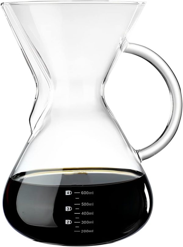 Arabest Pour Over Coffee Maker, 600ML Borosilicate Glass Hand Brewed Coffee Pot, Rust Resistant Stainless Steel Paperless Filter/Dripper With 600ml Coffee Net