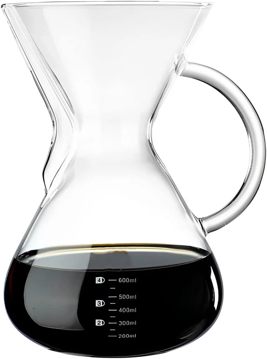 Arabest Pour Over Coffee Maker, 600ML Borosilicate Glass Hand Brewed Coffee Pot, Rust Resistant Stainless Steel Paperless Filter/Dripper With 600ml Coffee Net
