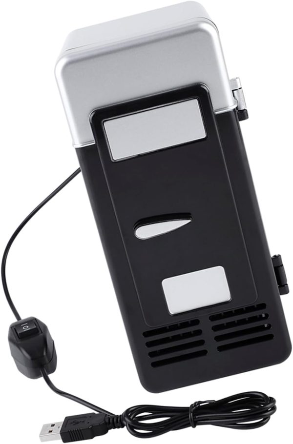 ⁦BROLEO Mini Fridge, Beverage Fridge, 7.64 X 3.54 X 3.54 Inch USB Interface LED Mini USB Refrigerator Cool Quickly Cooler & Warmer for Cola (Black)⁩ - الصورة ⁦2⁩
