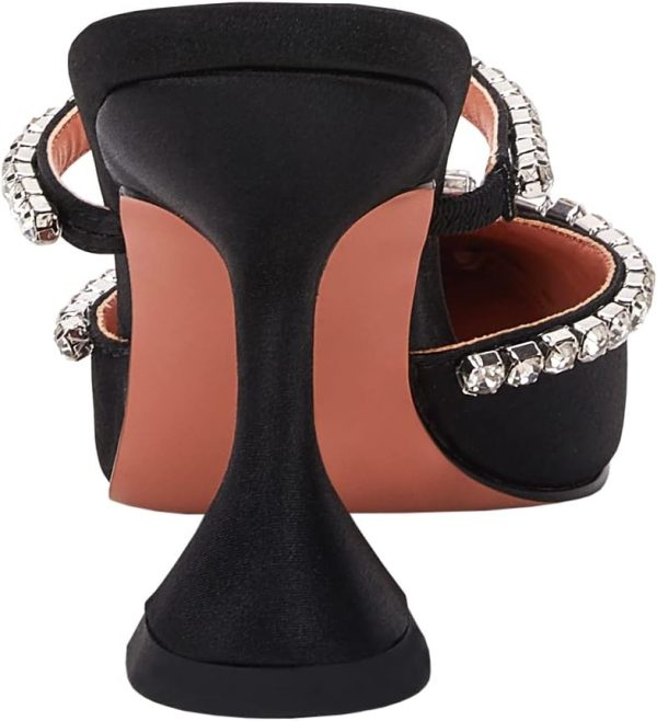 ⁦VETASTE Women's Pointed Toe Strappy Heels Crystal Satin Heeled Mules Wedding Party Shoes⁩ - الصورة ⁦5⁩