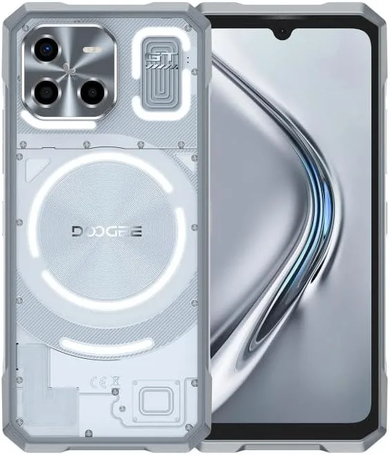 Doo.gee Smartphone - Powerful 5G Rugged Device with 100MP Camera, Dimensity 7300 CPU, 16GB RAM + 512GB Storage, IP68/IP69K Rated, and Android 14 LED Light Effect (Moon Shadow Black) (Silver)