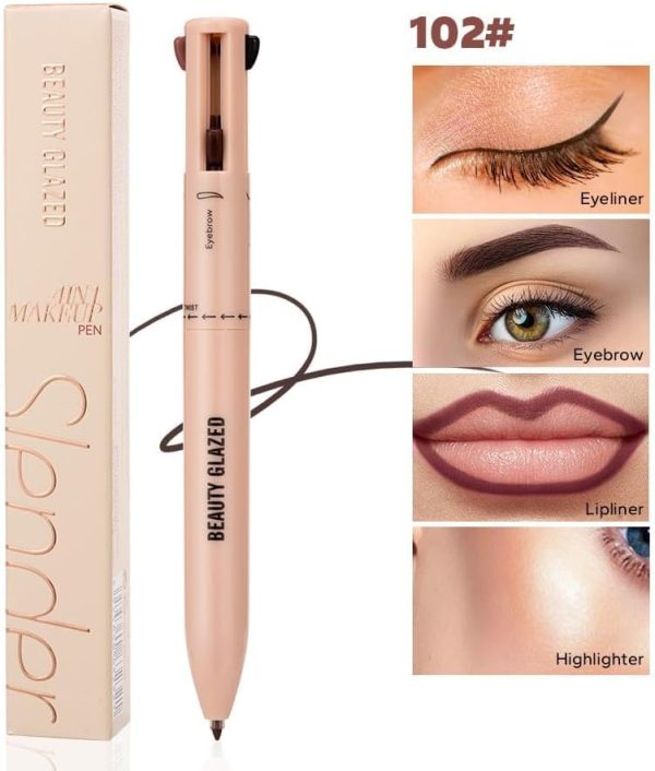 ⁦Azonee 4 Colors Multi-Function Makeup Pen - Eyebrow Pencil, Eyeliner, Lip Liner & Highlighter - Multifunctional Makeup Pencil, Portable Beauty Cosmetics Set, Suitable for Travel Cosmetics⁩ - الصورة ⁦2⁩