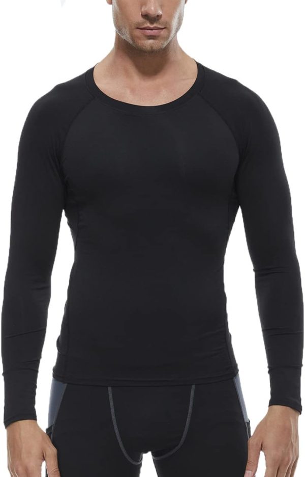⁦Men's Compression Shirts Long Sleeve Athletic Workout Tops Gym Undershirts Active Sports Baselayers⁩ - الصورة ⁦3⁩