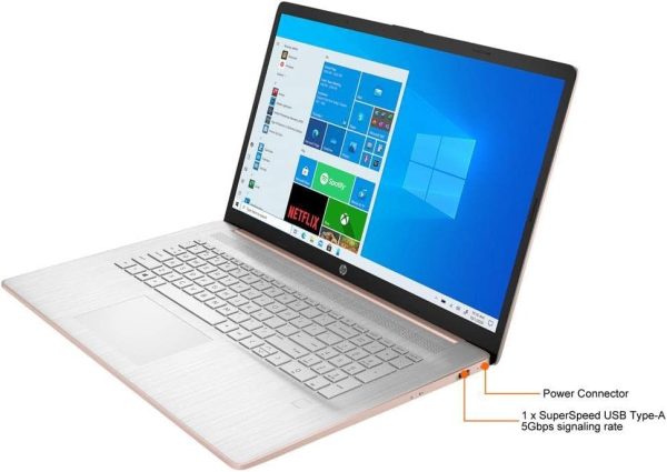 ⁦لابتوب اتش بي بافليون 17 2022، شاشة لمس HD+ 17.3، AMD رايزن 3 5300U (i7-8265U)، RAM 16GB، ذاكرة مستديمة SSD 512GB منفذ PCIe، بطارية عمر طويل، كاميرا ويب، ميكروفون، واي فاي، ويندوز 10 هوم، ذهبي وردي⁩ - الصورة ⁦3⁩