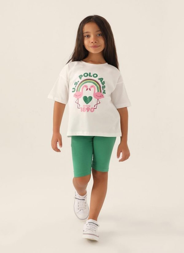 ⁦U.S. POLO ASSN. Girls Beige Bermuda Set⁩ - الصورة ⁦5⁩