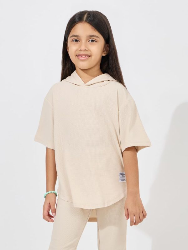 ⁦Styli Girls 2111345702 Waffle Knit Oversized Hooded Top & Pants Set⁩ - الصورة ⁦2⁩