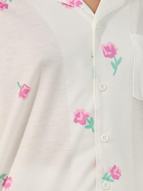 ⁦Styli Girls Floral Printed Button Front Pyjama Set⁩ - الصورة ⁦4⁩