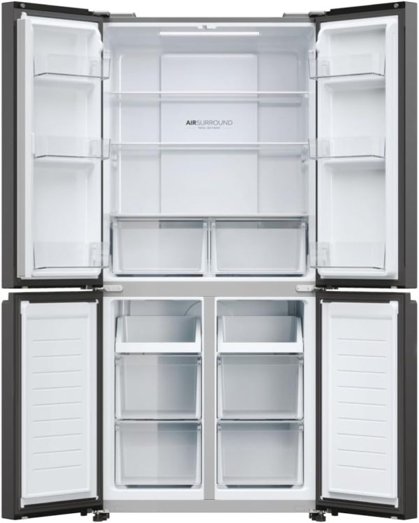 ⁦Haier Side by Side Refrigerator 11.1Cu.ft, Freezer 4.2Cu.ft, 4 Doors, Twin Inverter, Gemstone Black⁩ - الصورة ⁦4⁩