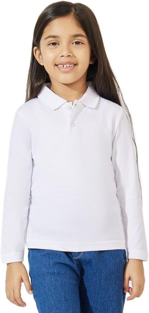 Styli Girls Solid Polo T-Shirt With Full Sleeves