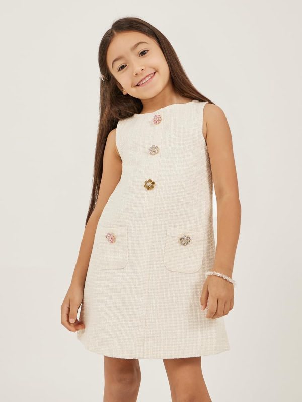 ⁦Styli Girls Tweed Sleeveless Dress With Button Detail⁩ - الصورة ⁦3⁩