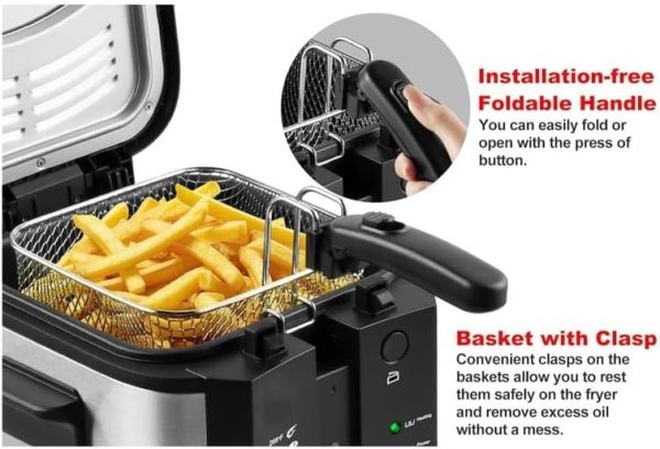 ⁦DOTS Deep Fryer with 30 Minute Timer, 1600W 2.5L Deep Fryer with Basket for Home Use, with Display Window, Built-in Frying Basket and Handle⁩ - الصورة ⁦4⁩