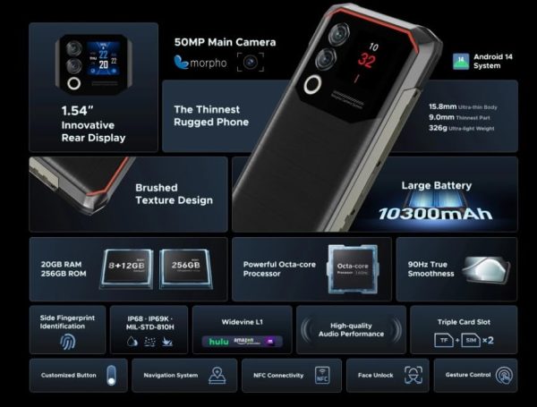 ⁦DOOGE Blade10 Max Rugged Phone 6.56" 90Hz Display 8GB+256GB Rear Display 50MP AI Main Camera 10300mAh 18W Charge⁩ - الصورة ⁦2⁩