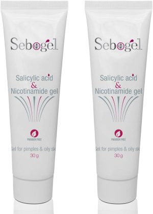 Sebogel Salicylic Acid & Nicotinamide Gel for Pimples and Oily Skin, 30gm - Pack of 2