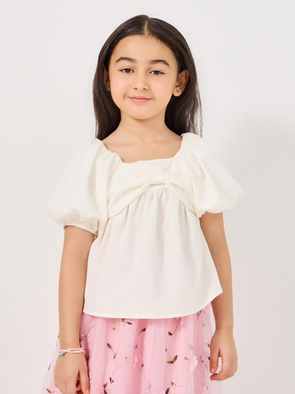 ⁦Styli Girls Square Neck Top And Embroidered Mesh Skirt Set⁩ - الصورة ⁦3⁩